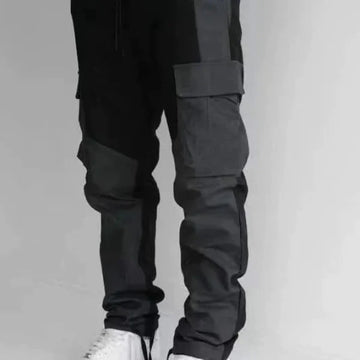 Men's Cargo Pants – Loose Fit – Tapered Leg – Cotton Blend – Patchwork – Utility Pockets