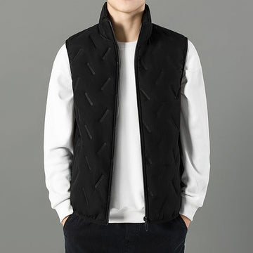 Men’s Vest – Quilted Chevron – Insulated Padded – Stand Collar – Regular Fit