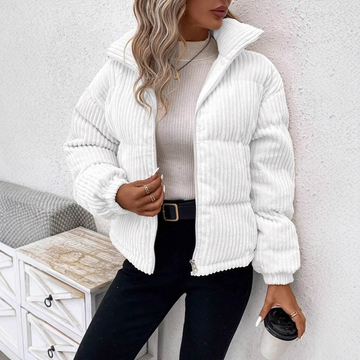 Women’s Corduroy Jacket – Relaxed Fit – Padded – High Collar – Zipper Front