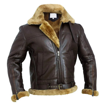 Men’s Bomber Jacket – Shearling Lined – Oversized Fit – Buckle Collar – Belted Hem