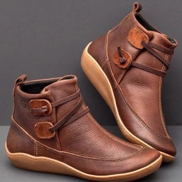 Women’s Ankle Boots – Fleece Lined – Faux Leather – Adjustable Hook-and-Loop Straps