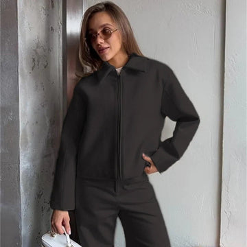 Women’s Zip-Up Jacket – Structured Fit – Classic Collar – Long Sleeve Outerwear