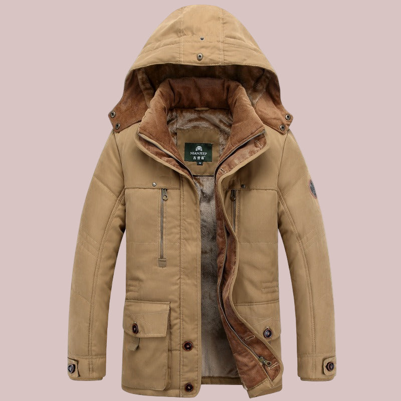 Men’s Jacket – Mid-Length Insulated – Regular Fit – Hooded with Utility Pockets