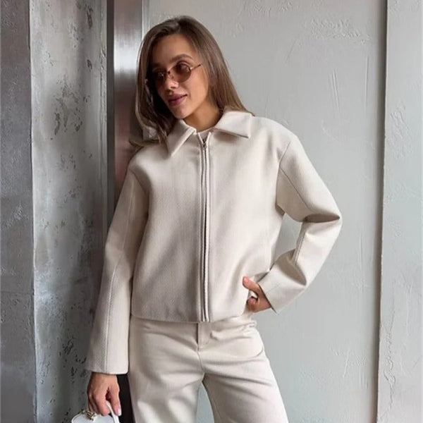 Women’s Zip-Up Jacket – Structured Fit – Classic Collar – Long Sleeve Outerwear