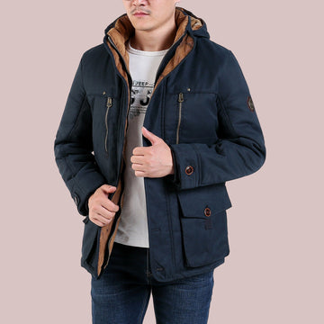 Men’s Jacket – Mid-Length Insulated – Regular Fit – Hooded with Utility Pockets