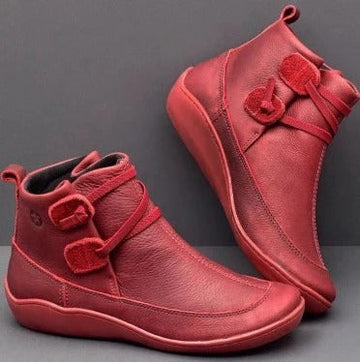 Women’s Ankle Boots – Fleece Lined – Faux Leather – Adjustable Hook-and-Loop Straps