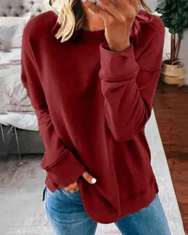 Women’s Sweatshirt – Relaxed Fit – Soft Cotton Blend – Crew Neck Ribbed Trim