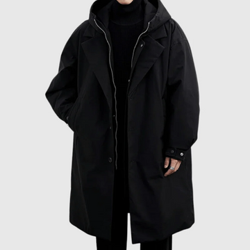 Men’s Raincoat – Waterproof Full Length – Relaxed Fit – Hooded with Zip and Button Closure