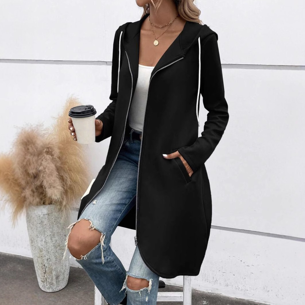 Women’s Long Hoodie Sweatshirt – Fleece Lined – Relaxed Fit – Zipper Front – Pockets