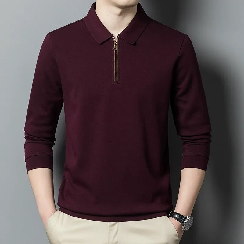 Men’s Sweater – Relaxed Fit – Knitted Cotton Blend – Lapel Collar – Half Zip Casual Style