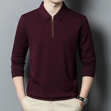 Men’s Sweater – Relaxed Fit – Knitted Cotton Blend – Lapel Collar – Half Zip Casual Style