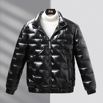 Men’s Quilted Coat – Slim Fit – Shiny Finish – Stand Collar Zipper Casual Outerwear