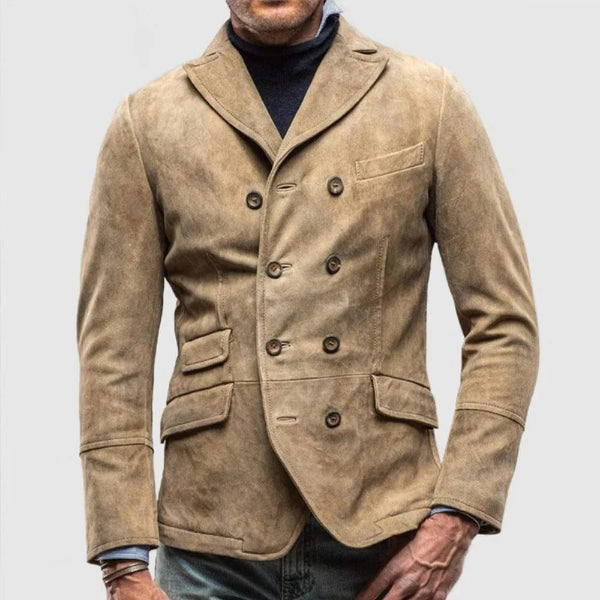Men’s Blazer – Slim Fit – Suede-Feel Fabric – Double-Breasted – Notched Lapel