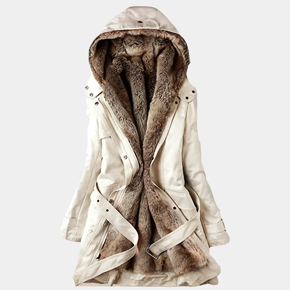 Women’s Parka Coat – Water-Resistant – Faux Fur Lined – Hooded – Belted Waist