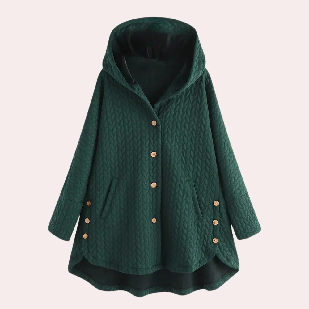Women’s Hooded Jacket – Quilted Fabric – Relaxed Fit – Button Front Casual Outerwear