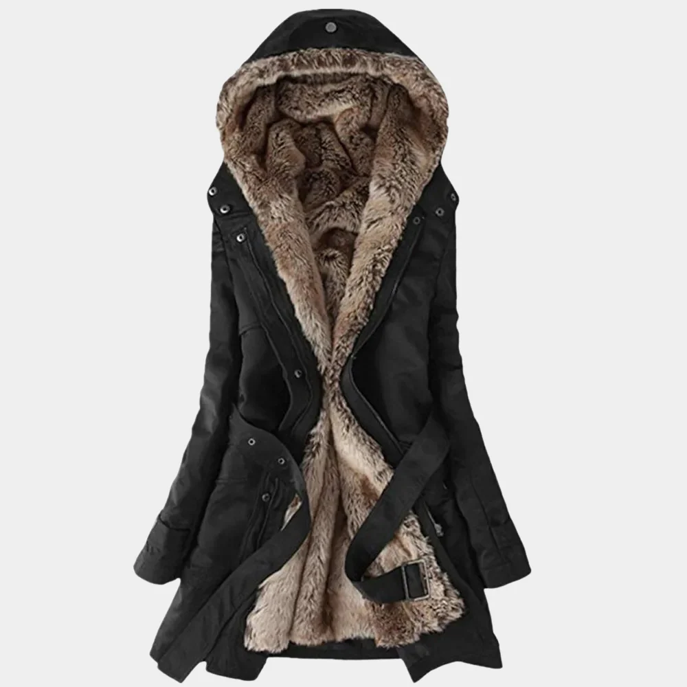 Women’s Parka Coat – Water-Resistant – Faux Fur Lined – Hooded – Belted Waist