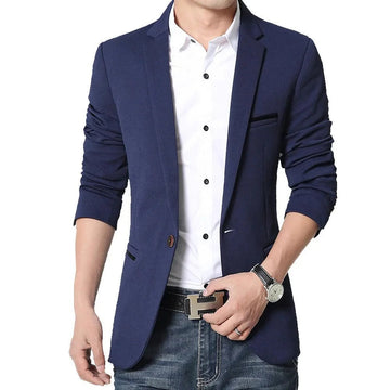 Men’s Blazer – Slim Fit – Single Breasted – Notched Lapel – Contrast Piping – ¾ Sleeve