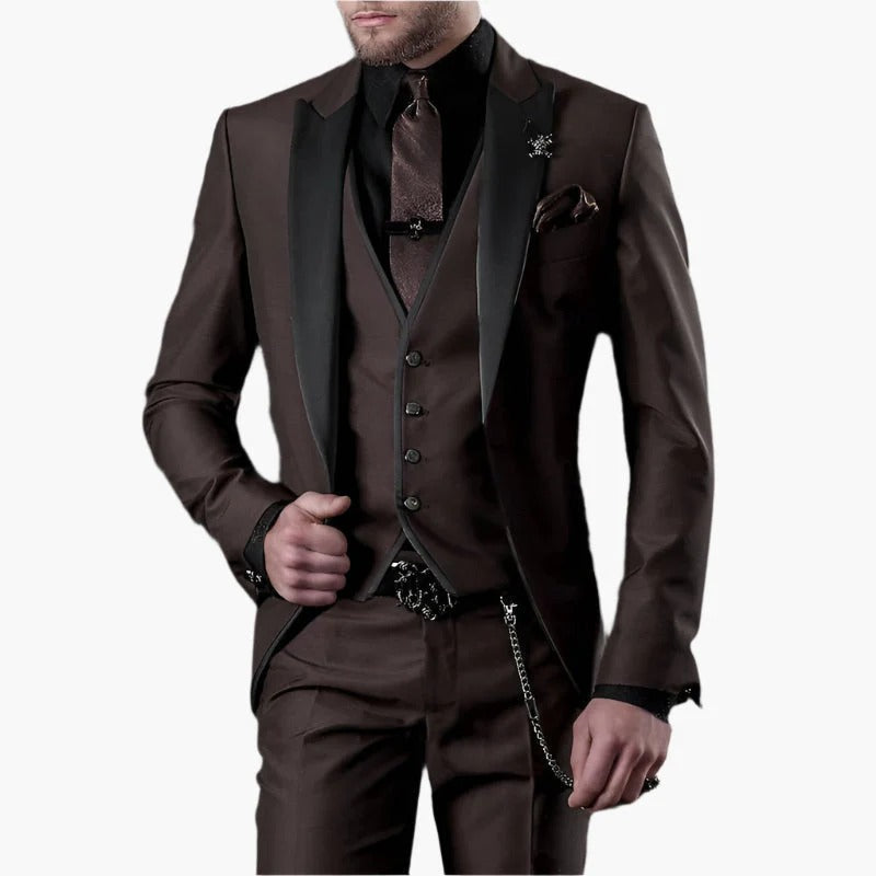 Men’s 3-Piece Suit – Slim Fit – Notched Lapel Jacket – Wool Blend Formal Wear