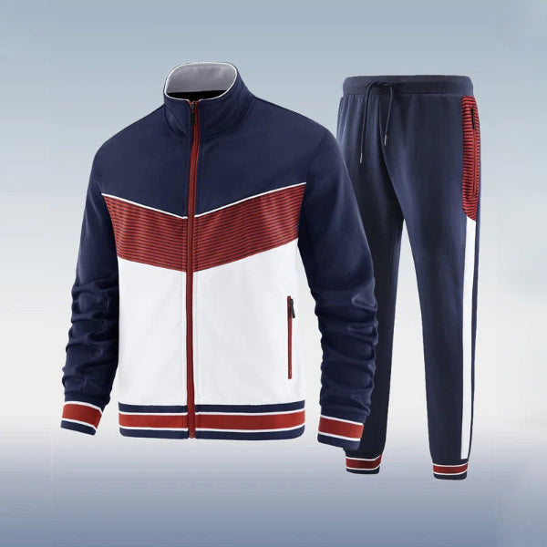Men’s Two-Piece Tracksuit Set – Slim Fit – Full Zip High Collar Jacket – Joggers with Drawstring