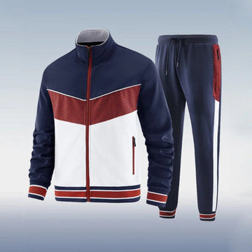 Men’s Two-Piece Tracksuit Set – Slim Fit – Full Zip High Collar Jacket – Joggers with Drawstring