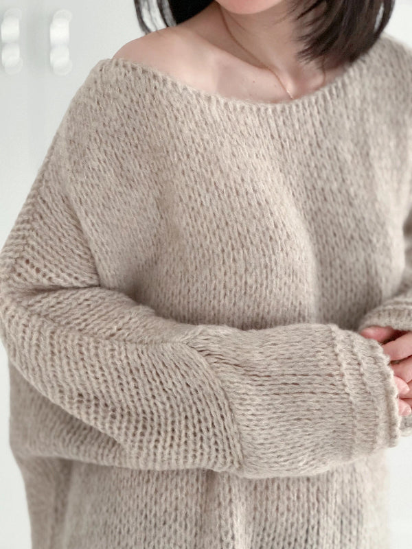 Women’s Oversized Sweater – Chunky Knit – Wool Blend – Off-Shoulder Long Sleeve