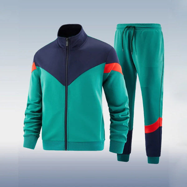 Men’s Two-Piece Tracksuit Set – Slim Fit – Full Zip High Collar Jacket – Joggers with Drawstring
