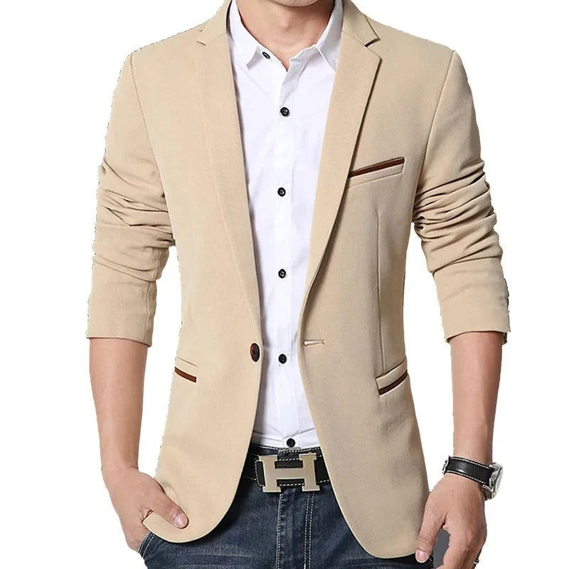 Men’s Blazer – Slim Fit – Single Breasted – Notched Lapel – Contrast Piping – ¾ Sleeve
