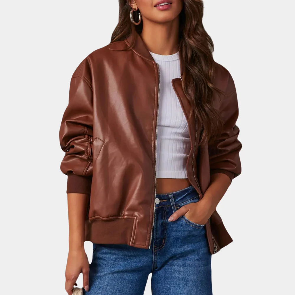 Women’s Casual Jacket – Relaxed Fit – Lightweight – Zip Front – Ribbed Trim – Pockets