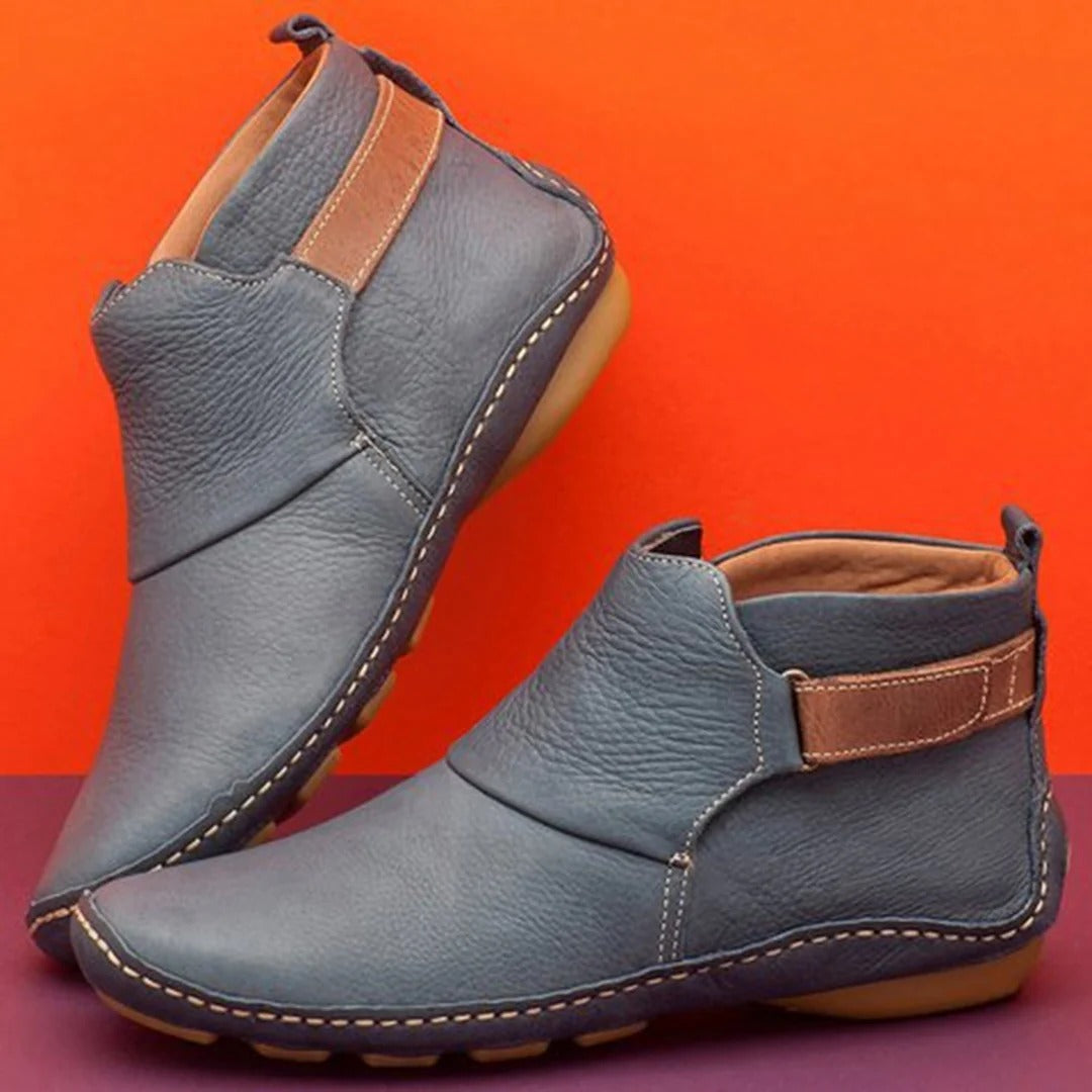 Women’s Ankle Boots – Leather – Rounded Toe – Strap Buckle – Breathable Casual Fit