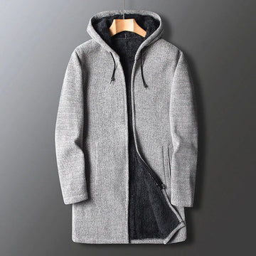 Men’s Long Hooded Jacket – Relaxed Fit – Fleece Lined – Zip Front – Casual Layering