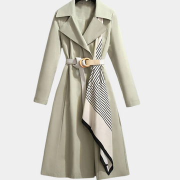 Women’s Trench Coat – Tailored Fit – Belted Waist – Flared Hem – Cotton Blend – Scarf Detail