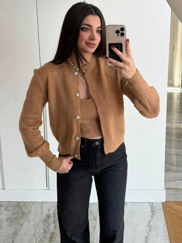 Women’s Two-Piece Knit Cardigan Set – Relaxed Fit – Wool Blend – Button Front – Ribbed Trim