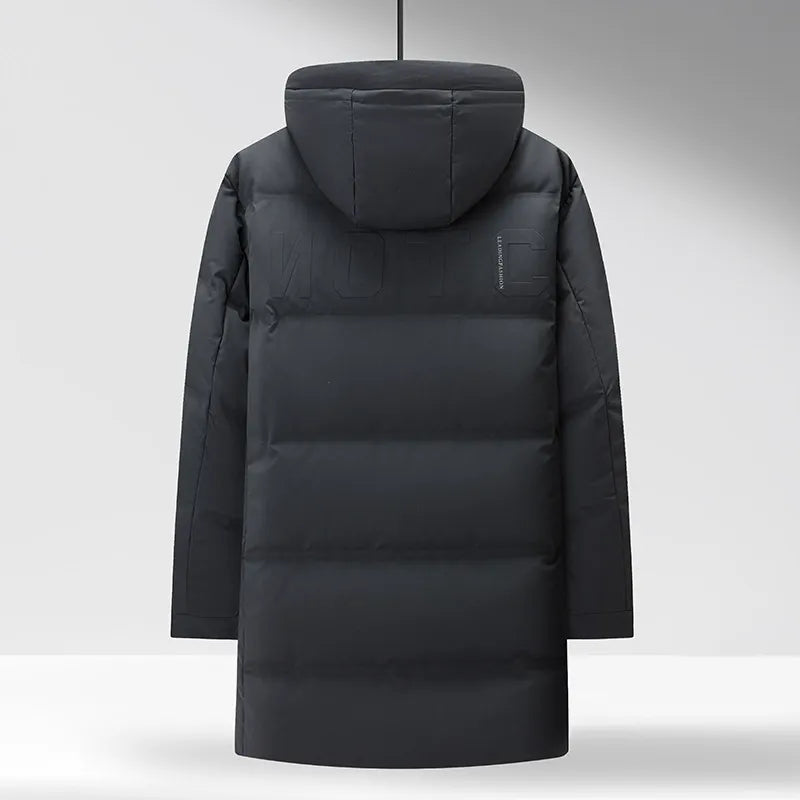 Men’s Down Jacket – Mid-Length – Hooded Windproof – Insulated Structured Fit