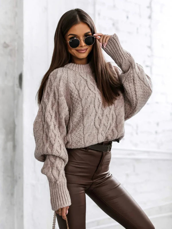 Women’s Pullover Sweater – Wool Blend – Oversized Fit – Cable Knit – Ribbed Trim