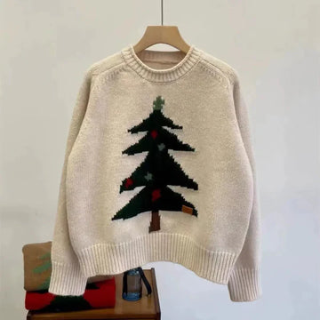 Women’s Pullover Sweater – Wool Blend Knit – Relaxed Fit – Crew Neck Tree Graphic