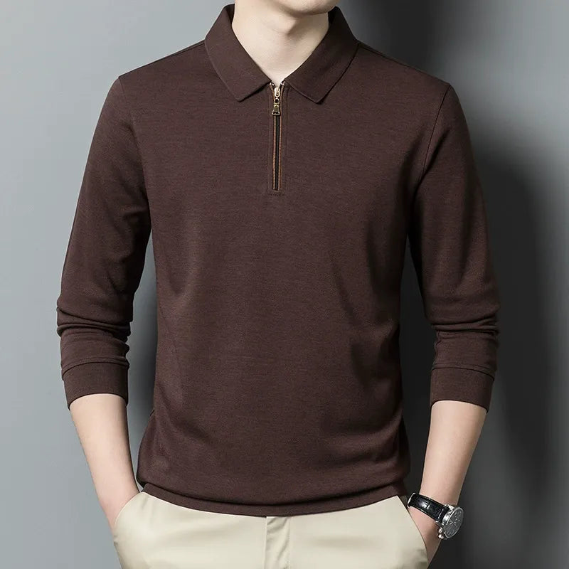 Men’s Sweater – Relaxed Fit – Knitted Cotton Blend – Lapel Collar – Half Zip Casual Style