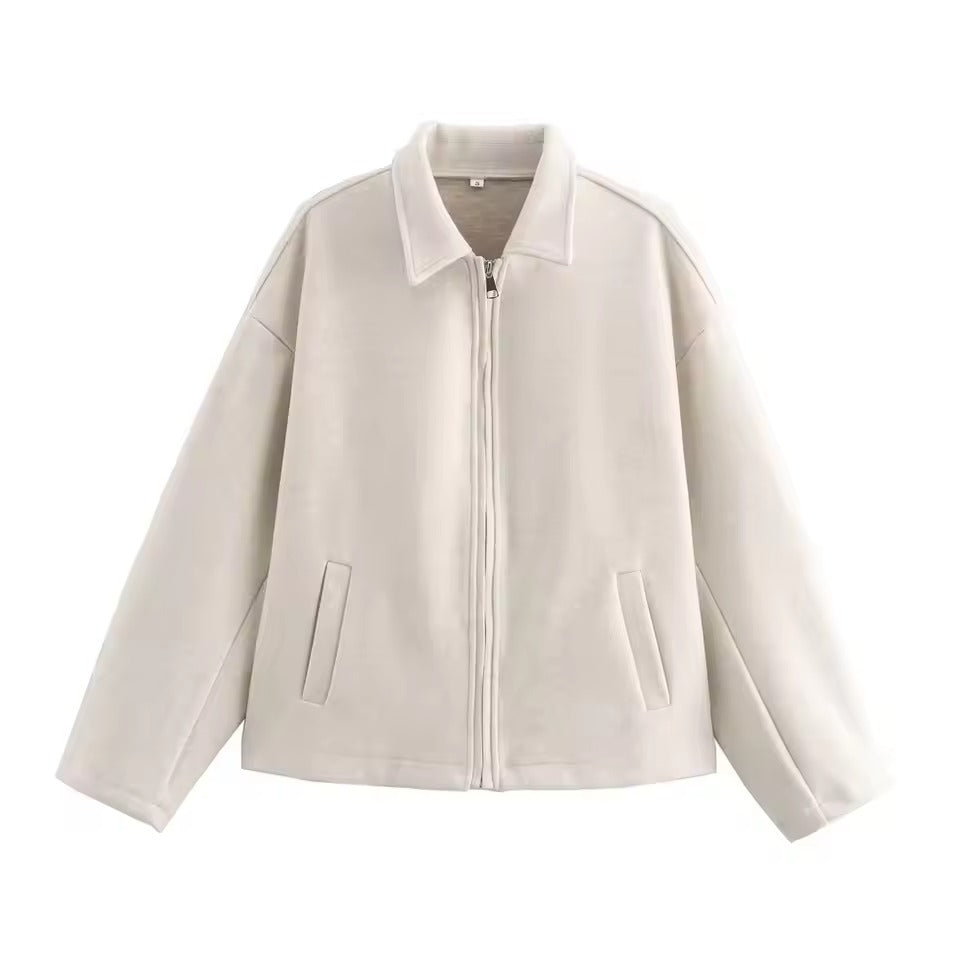 Women’s Jacket – Wool Blend – Loose Fit – Zip Front – Revers Collar – Waist Length