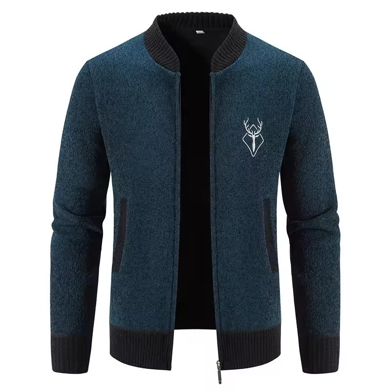Men’s Knit Sweatshirt – Wool Blend – Front Zip – Ribbed Trim – Casual Fit – Pockets