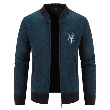 Men’s Knit Sweatshirt – Wool Blend – Front Zip – Ribbed Trim – Casual Fit – Pockets