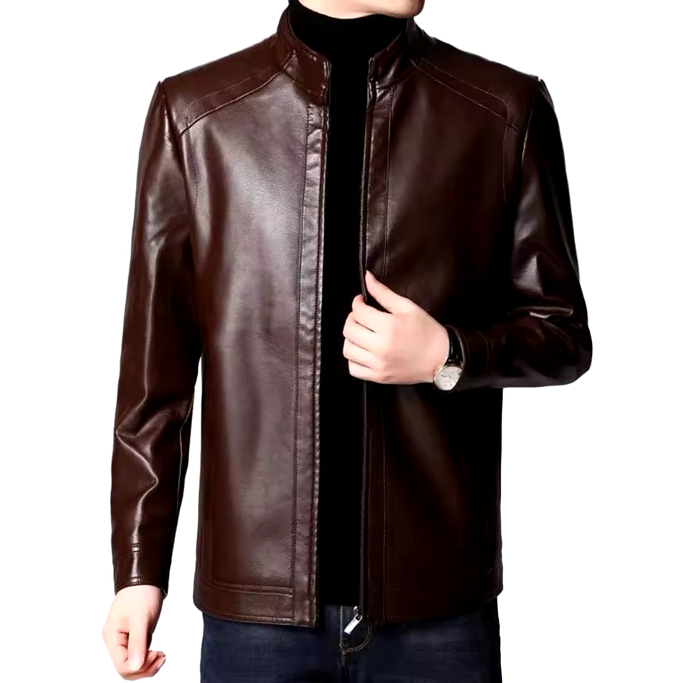 Men’s Motorcycle Jacket – Slim Fit – Faux Leather – Stand-Up Collar – Zipper Closure