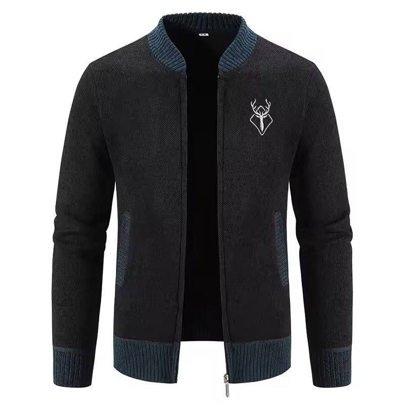 Men’s Knit Sweatshirt – Wool Blend – Front Zip – Ribbed Trim – Casual Fit – Pockets