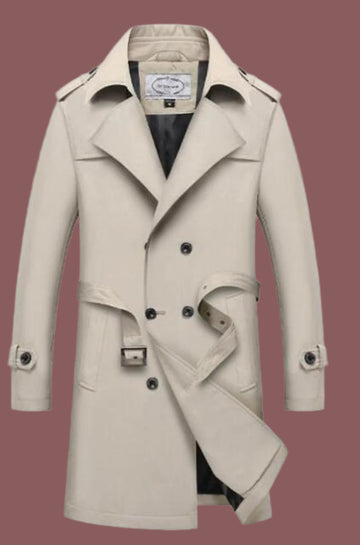 Men’s Trench Coat – Tailored Fit – Cotton Blend – Double Breasted – Belted Formal Style