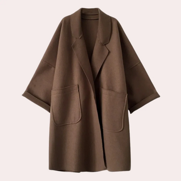 Women’s Long Coat – Oversized Fit – Wool Blend – Notched Lapel – Patch Pockets