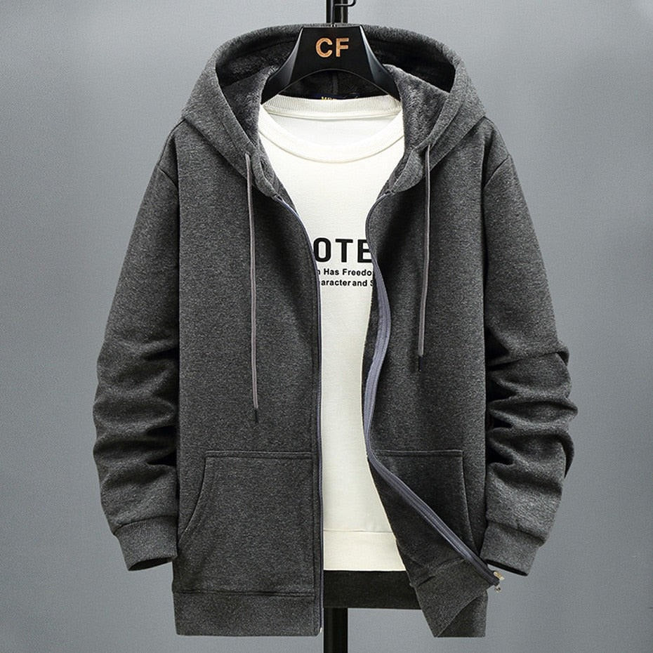 Men’s Hooded Cardigan – Fleece – Relaxed Fit – Zip Front – Ribbed Cuffs – Pockets