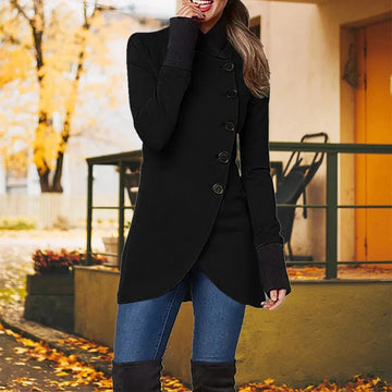 Women’s Jacket – Tailored Fit – Wool Blend – Asymmetrical Button-Up – Mid-Thigh Length
