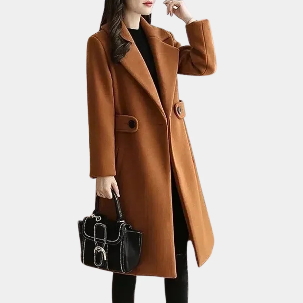 Women’s Wool Coat – Tailored Fit – Knee Length – Single Breasted – Wide Lapel