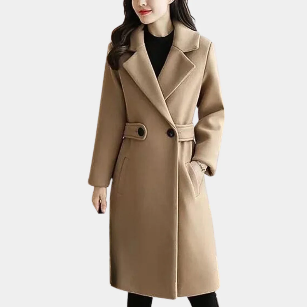 Women’s Wool Coat – Tailored Fit – Knee Length – Single Breasted – Wide Lapel
