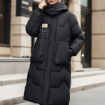 Women’s Trench Coat – Quilted Insulated – Oversized Fit – Hooded High Collar