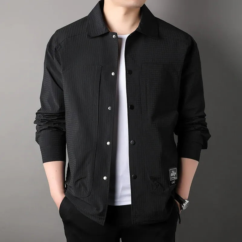 Men’s Jacket – Loose Fit – Textured Basketweave – Snap Button – Multi Pocket