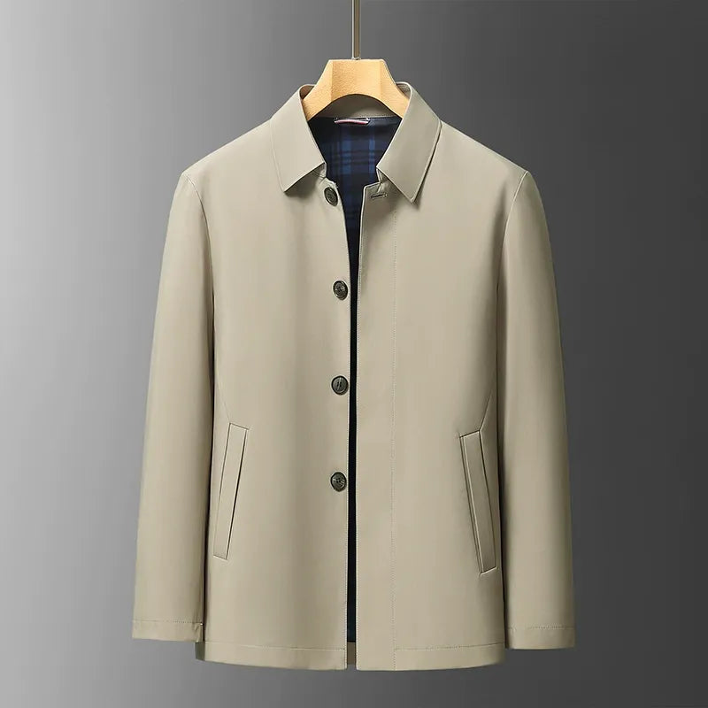 Men’s Mid-Length Jacket – Regular Fit – Button Front – Point Collar – Plaid Lined